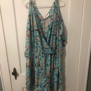 V NECK BLUE PLUS SIZE ROMPER